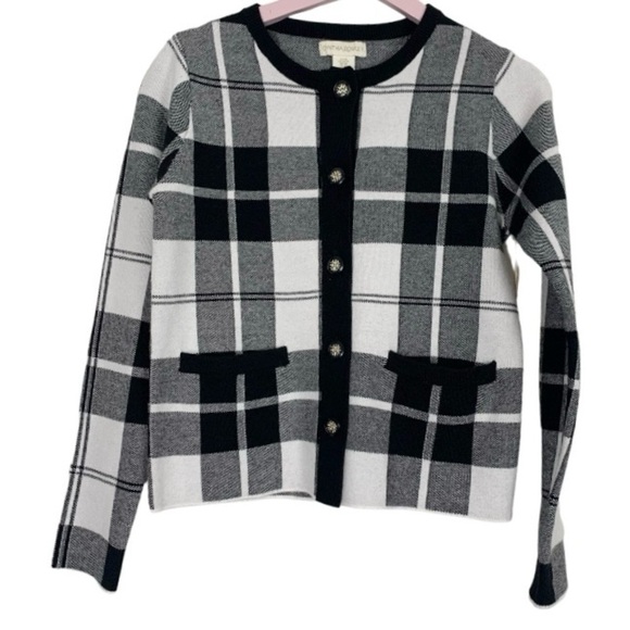 CYNTHIA ROWLEY Black White Plaid Sweater Size XS NEW - Picture 1 of 7